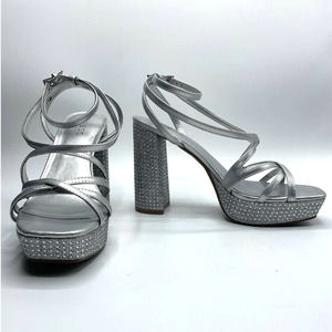 Guess OCEANE Silver Sparkle Strappy Back Platform High Heels Size 10M